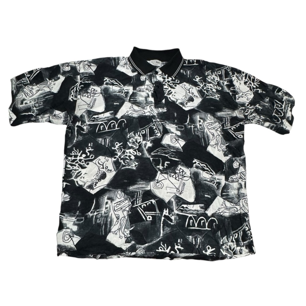 VTG‎ 90s Equilibrio Italy Designer Abstract Graffiti Art Polo Shirt Retro Sz XL